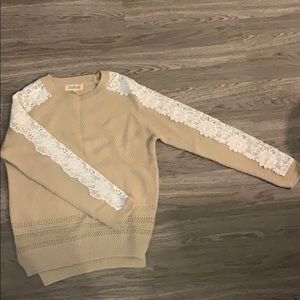 Tan Sweater with Lace Sleeves